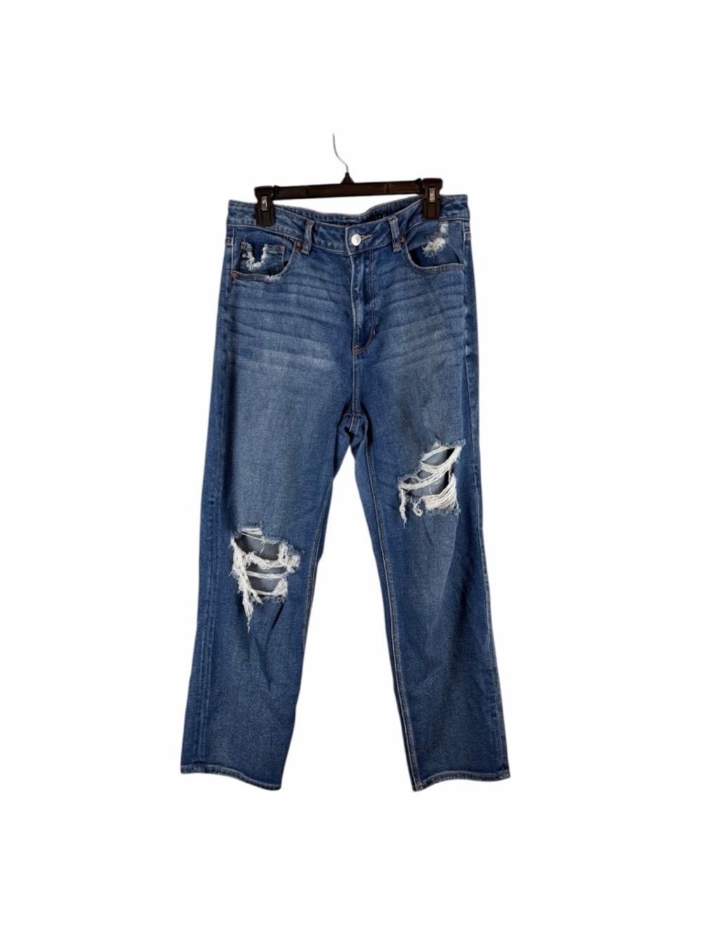 American Eagle Mom Straight Jeans Distressed Ripped Medium Wash Size 12